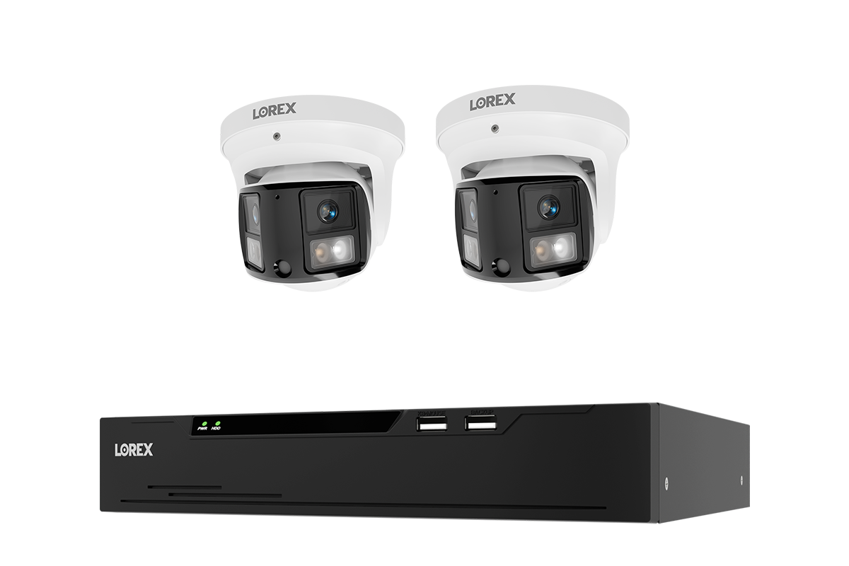 Lorex Connect X Series system with two X3 dual-lens turret cameras and XC 4K 8-channel NVR