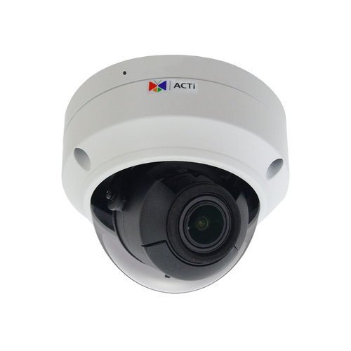 ACTi Z812 white outdoor dome camera with its original ACTi branding and integrated zoom lens