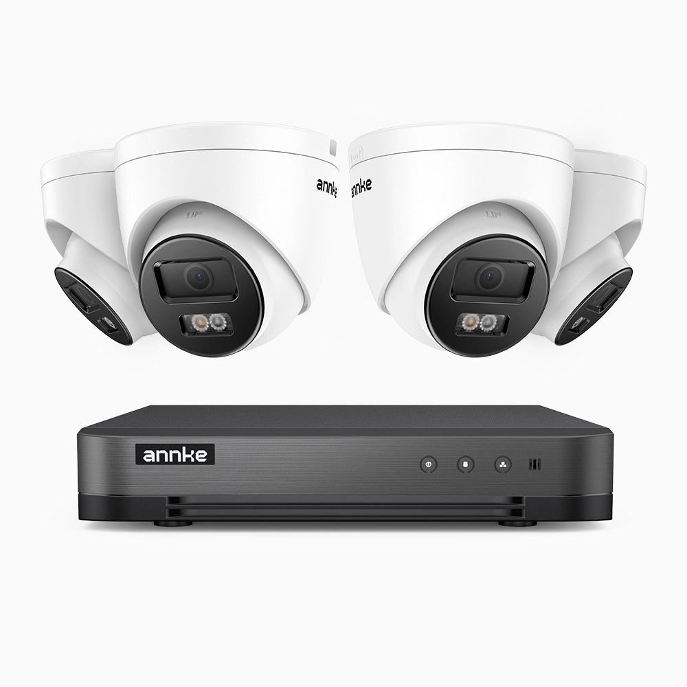 Four turret-style 4K PoE cameras with the included 8-channel NVR