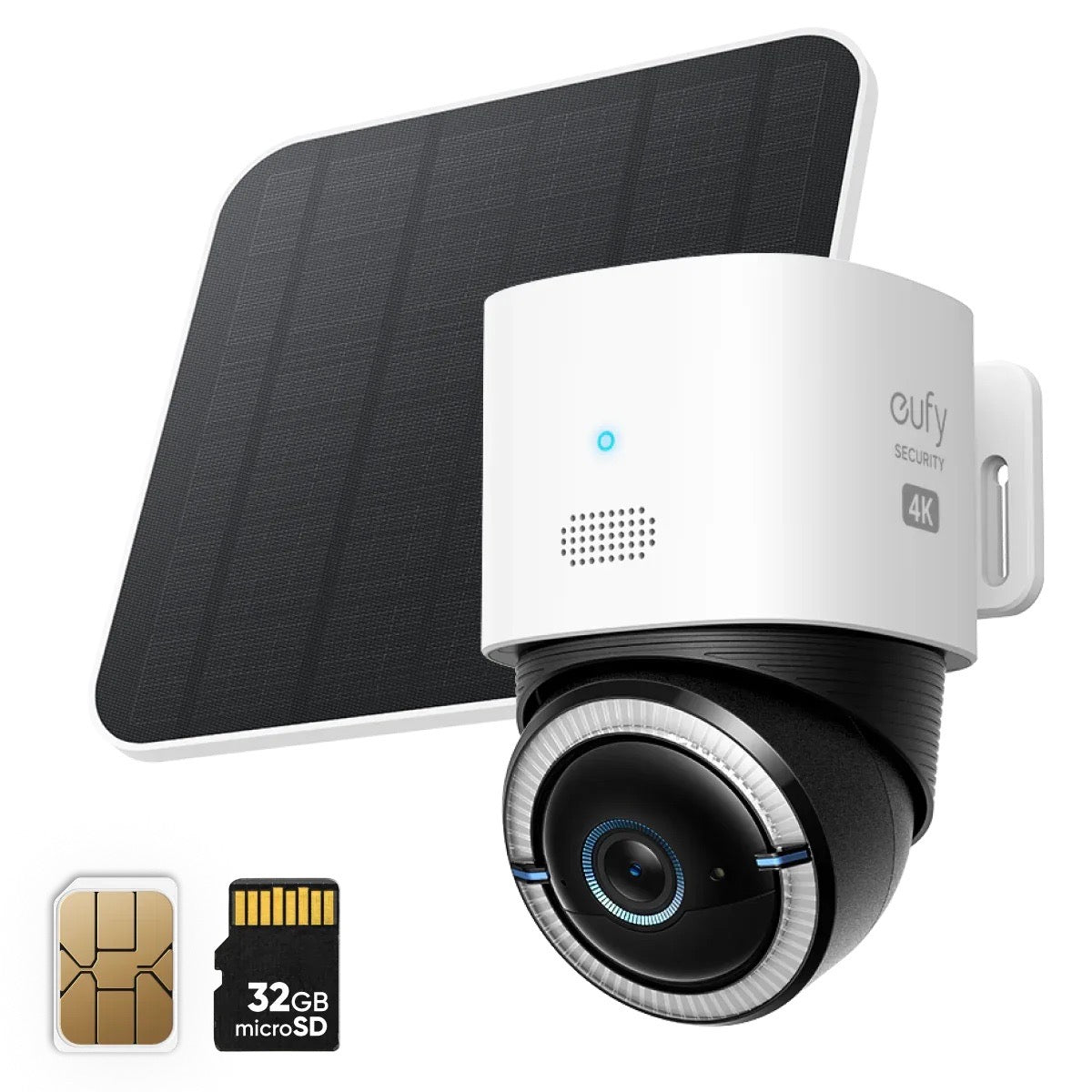 4K outdoor camera with detachable solar panel and included accessories