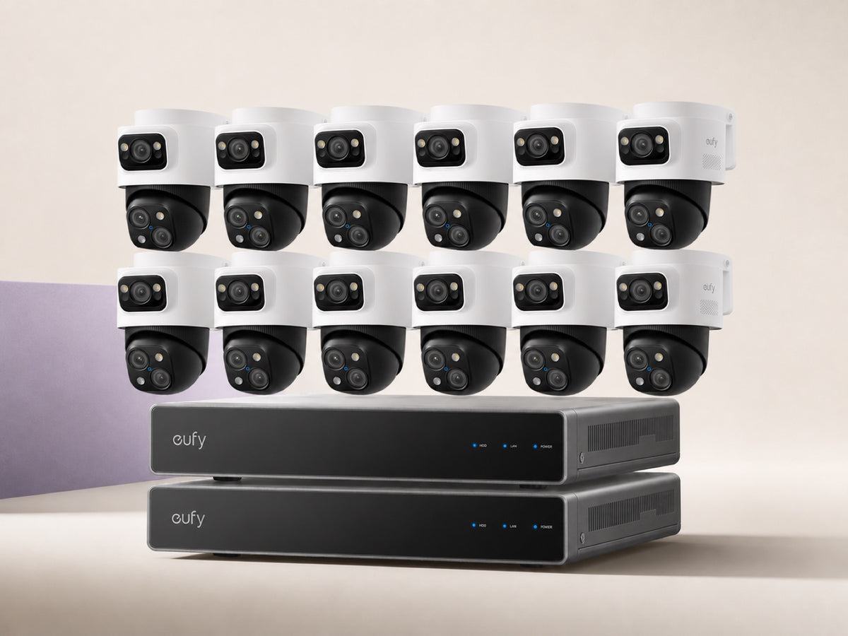 eufy Dual-NVR PoE system with twelve PoE Cam S4 cameras and two NVR S4 recorders