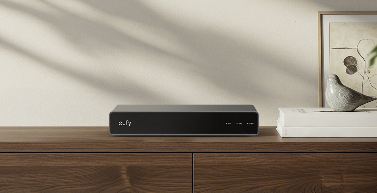 eufy Network Video Recorder S4 on an indoor console