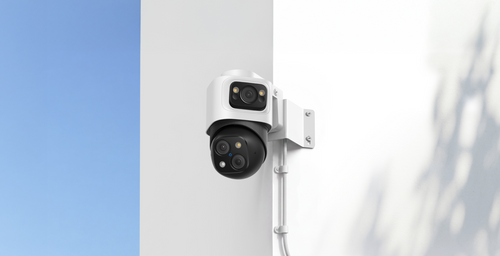 White eufy PoE Cam S4 mounted on an exterior wall