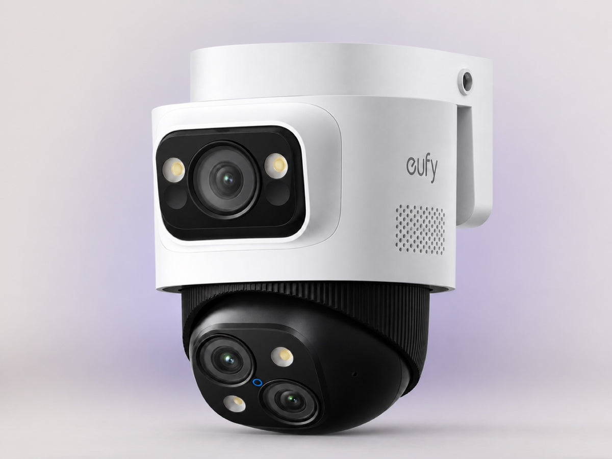 PoE Cam S4 triple-lens layout with one fixed overview lens and two PTZ detail lenses