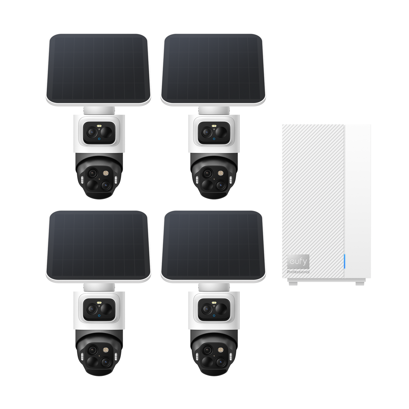 Four eufyCam S4 cameras and one eufy HomeBase Professional S1 included in the bundle