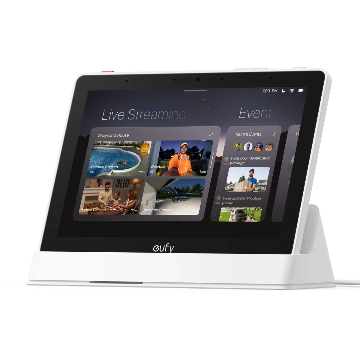 eufy Smart Display E10 front view on its charging dock