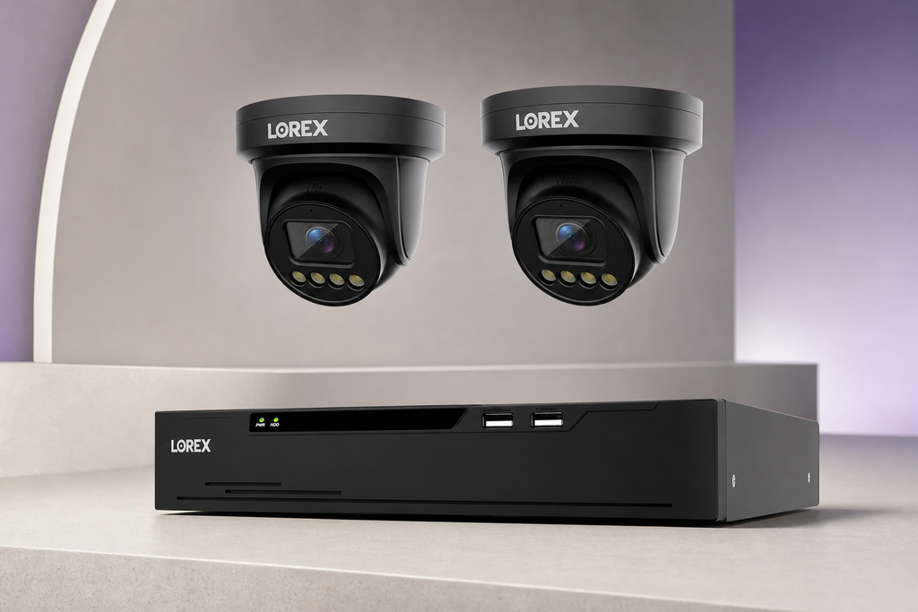 Black Lorex Connect X3 two-camera package with XC 8-channel NVR in a ClearVero studio
