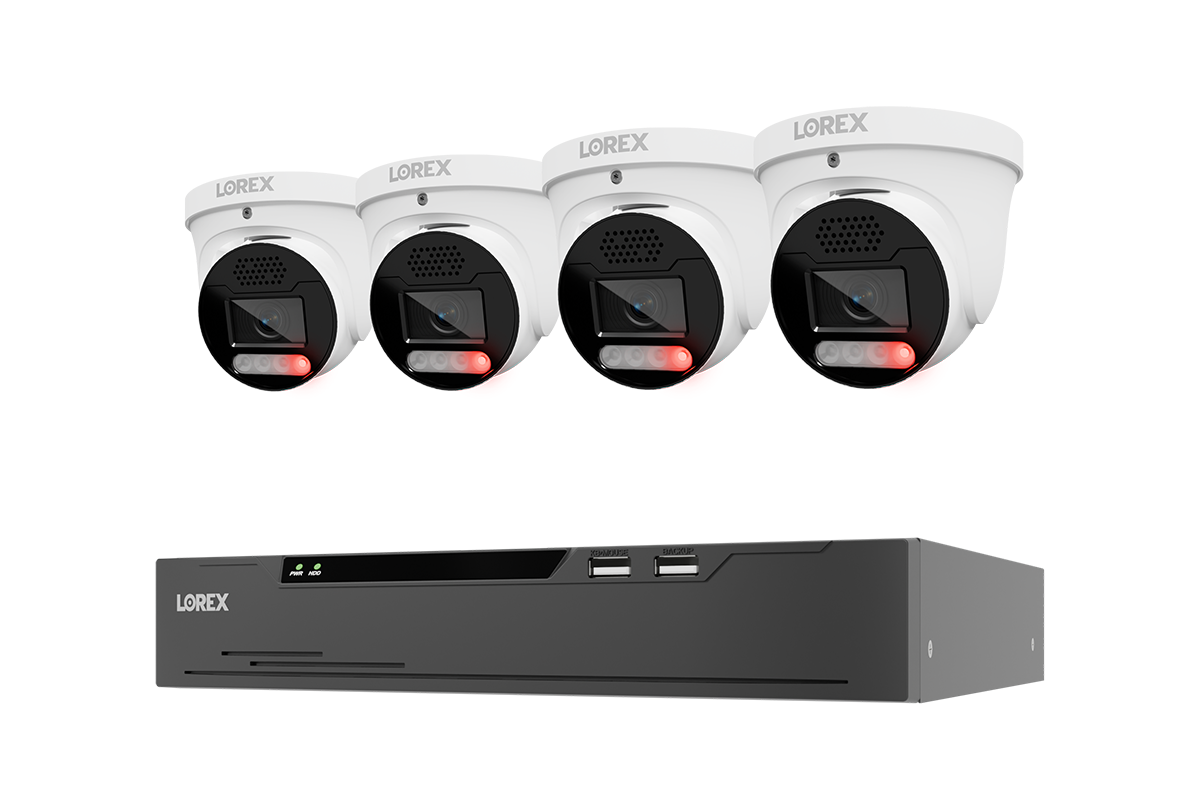 Lorex X5 system with four white turret cameras and one XC eight-channel NVR with 2TB installed