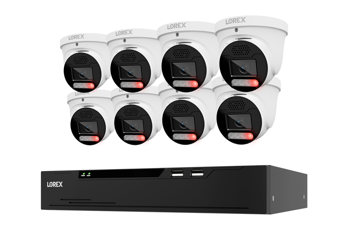 Lorex X5 system with eight white turret cameras and one XC eight-channel NVR with 2TB installed