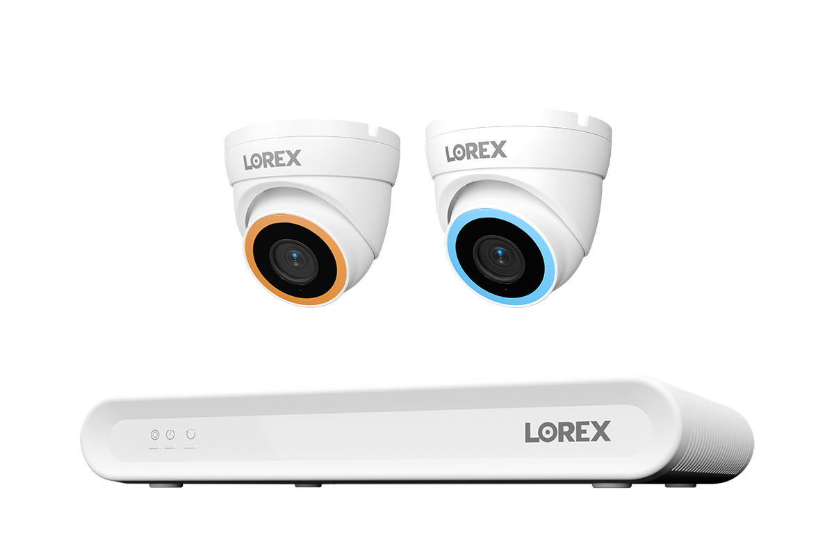 Lorex 2-camera white V5 PoE turret system with white 8-channel NVR and 1 TB storage