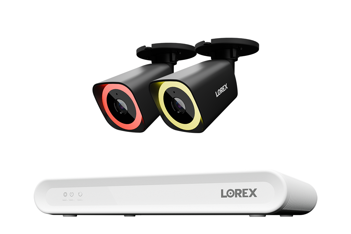 Lorex 2-camera black V5 PoE bullet system with white 8-channel NVR and 1 TB storage