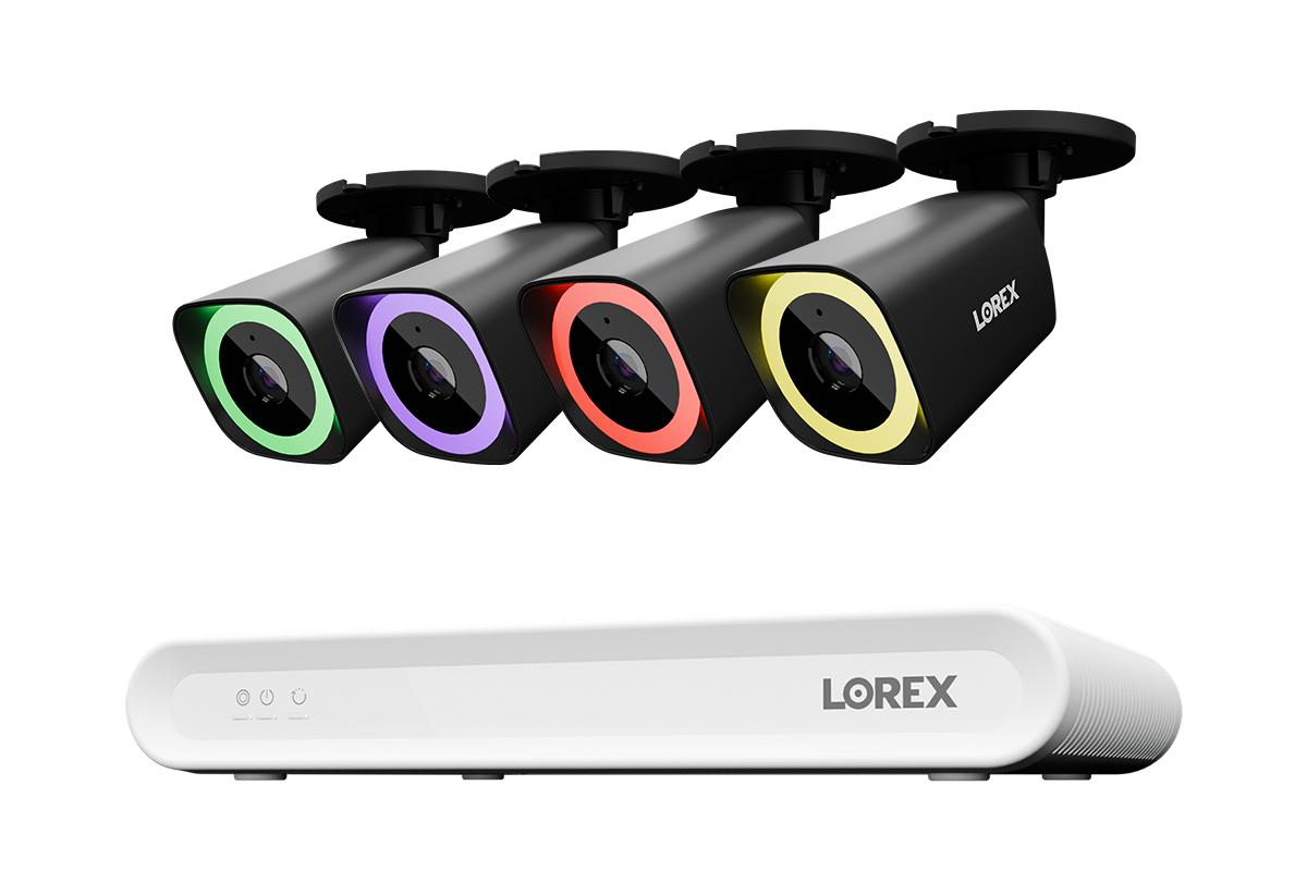 Lorex 4-camera black V5 PoE bullet system with white 8-channel NVR and 1 TB storage