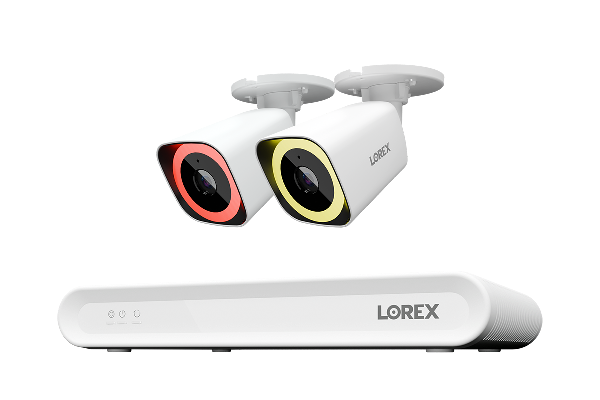 Lorex 2-camera white V5 PoE bullet system with white 8-channel NVR and 1 TB storage