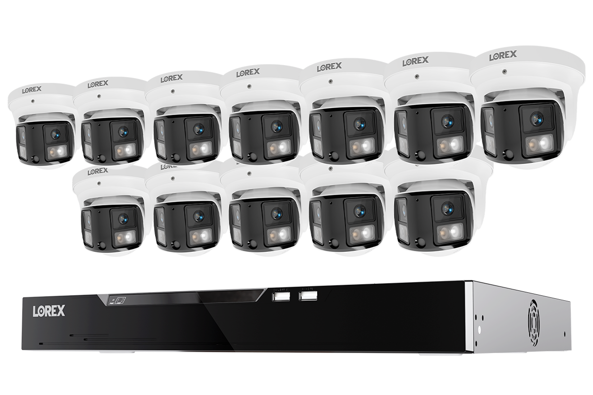 Lorex 12-camera white X3 dual-lens turret system with 16-channel NVR and 4 TB storage