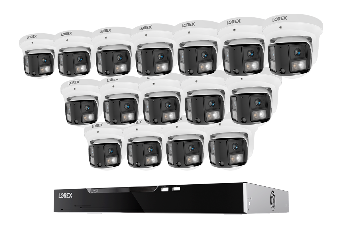 Lorex 16-camera white X3 dual-lens turret system with 16-channel NVR and 4 TB storage
