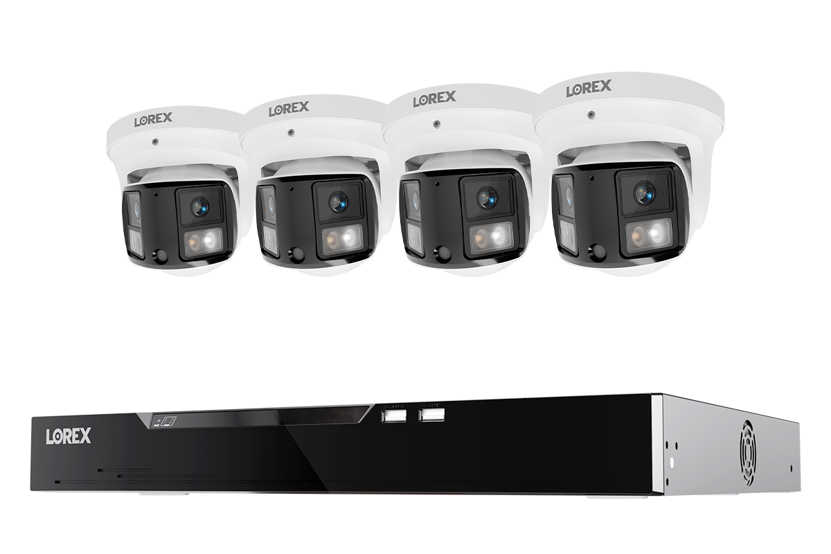 Lorex 4-camera white X3 dual-lens turret system with 16-channel NVR and 4 TB storage