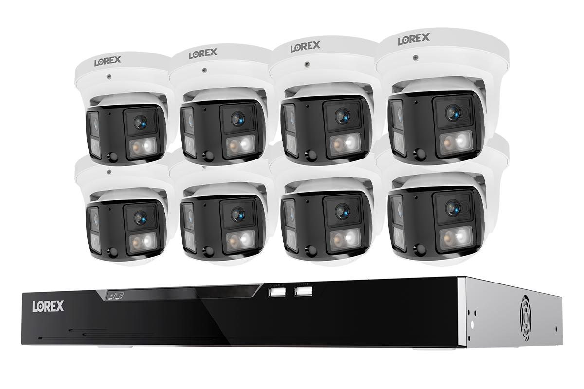 Lorex 8-camera white X3 dual-lens turret system with 16-channel NVR and 4 TB storage