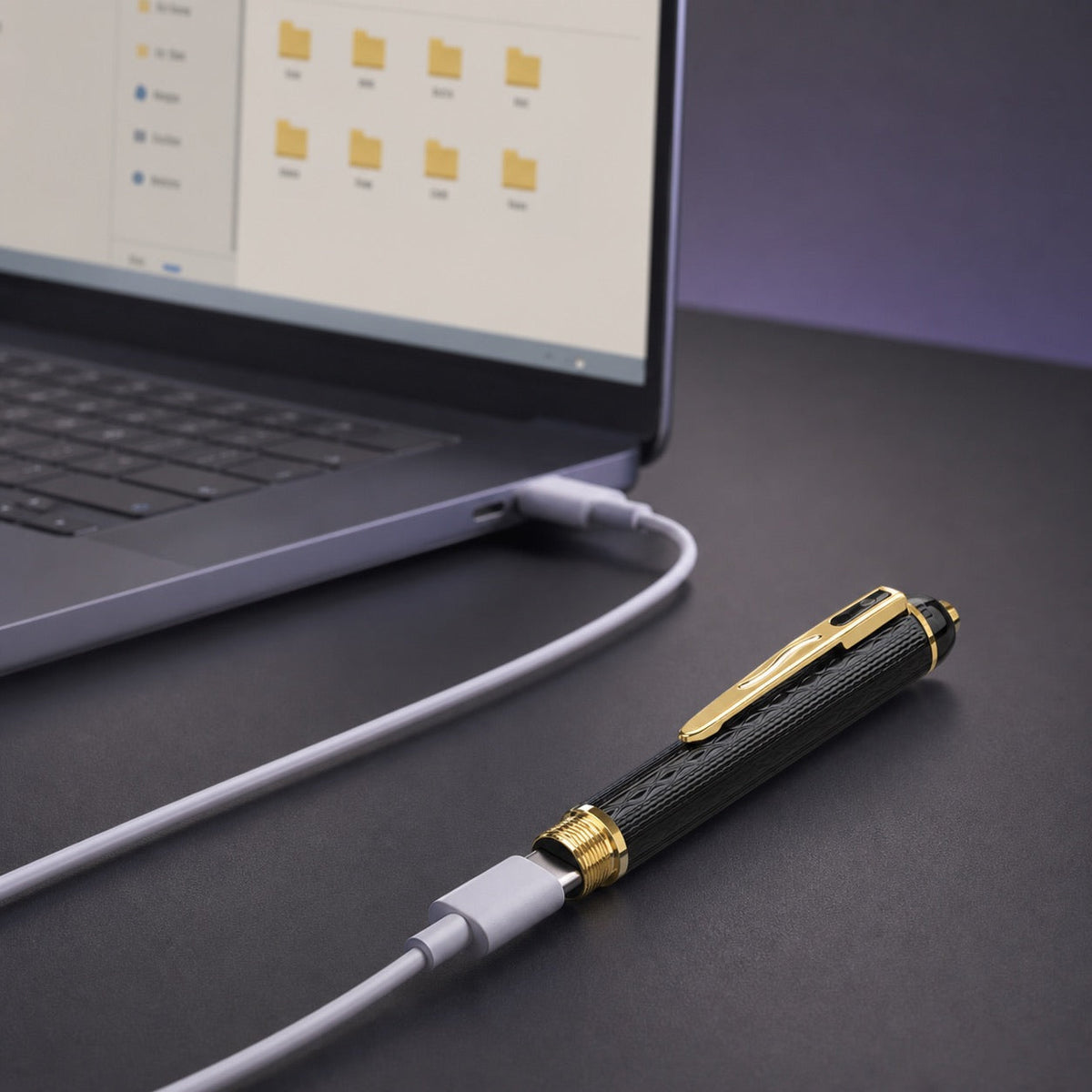 ClearVero Pen Camera shown beside a laptop in a workspace setting