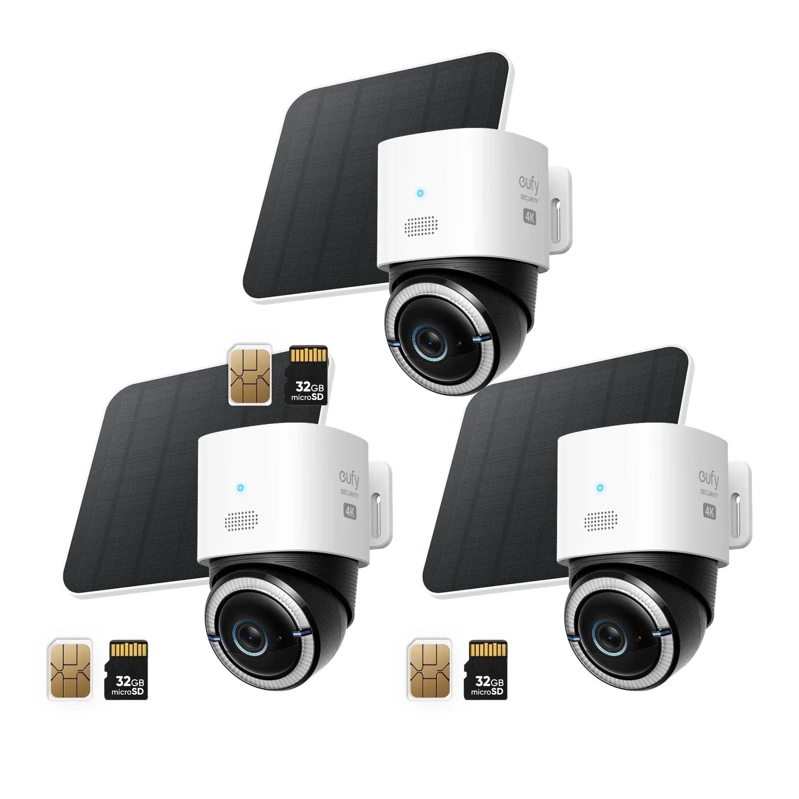 Three complete 4K solar cellular outdoor camera sets
