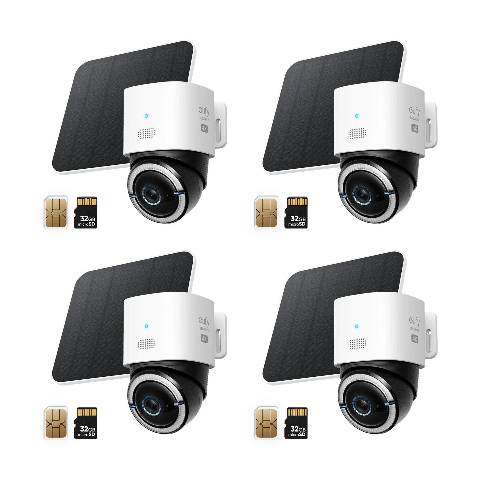 Four complete 4K solar cellular outdoor camera sets