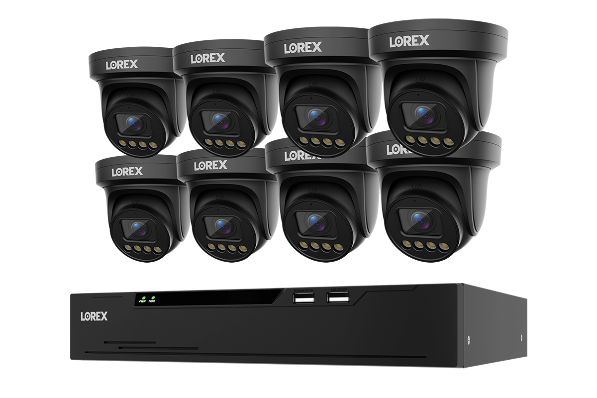 Lorex Connect system with 8 black X3 turret cameras and one 8-channel NVR with installed 2 TB drive