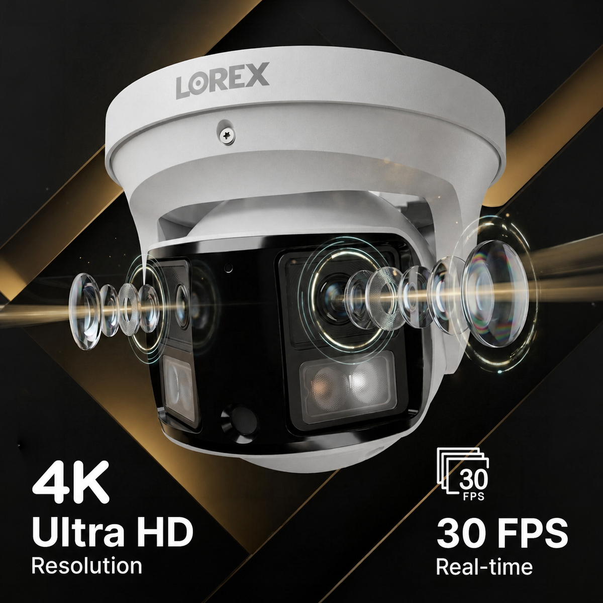 Illustrated X3 dual-lens optics with 4K and 30 fps capability labels.