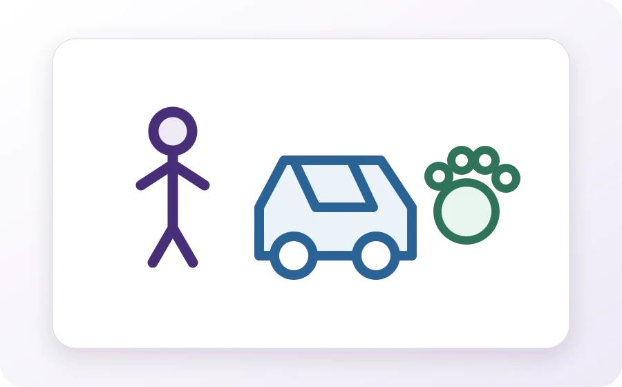 Illustration of supported person, vehicle, and pet detection categories