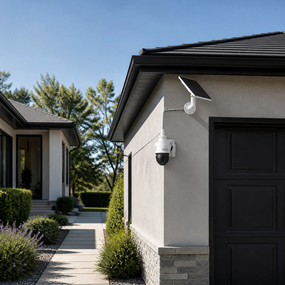 eufyCam S4 and solar panel installed on a detached garage