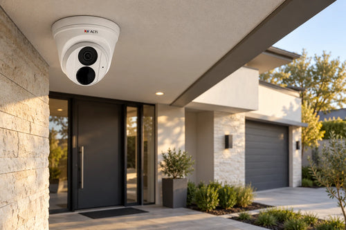 Illustrative ACTi Z53 soffit installation overlooking a residential entrance