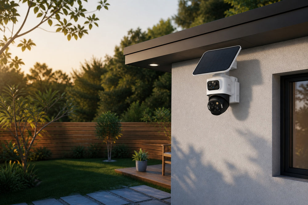 eufyCam S4 mounted at a backyard outbuilding