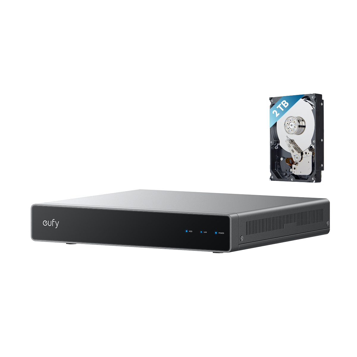 NVR S4 recorder beside the included 2 TB hard drive