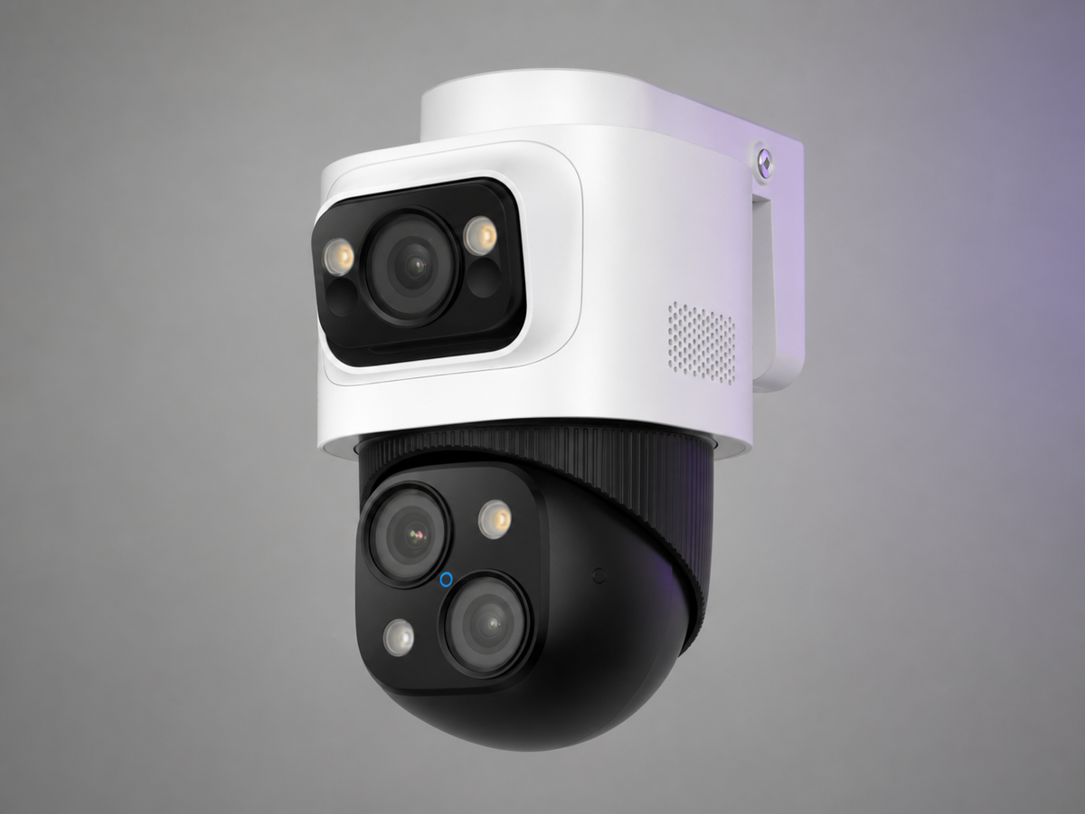 Eufy PoE Cam S4 Bullet-PTZ camera showing the fixed upper lens and lower PTZ assembly