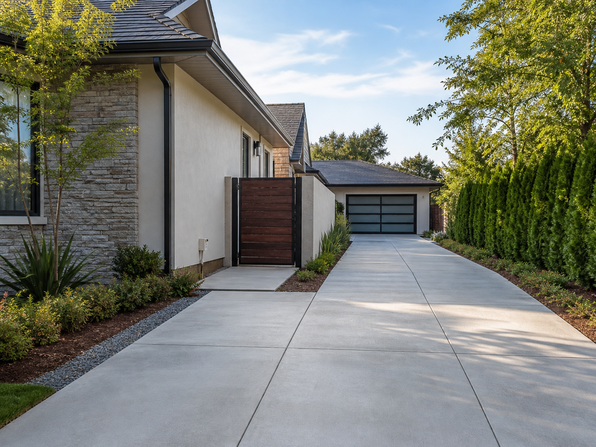 Residential driveway and side yard with clear entrance and approach zones