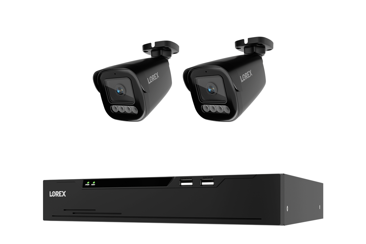 
2 black Lorex X3 bullet cameras with one black 8-channel 2TB NVR