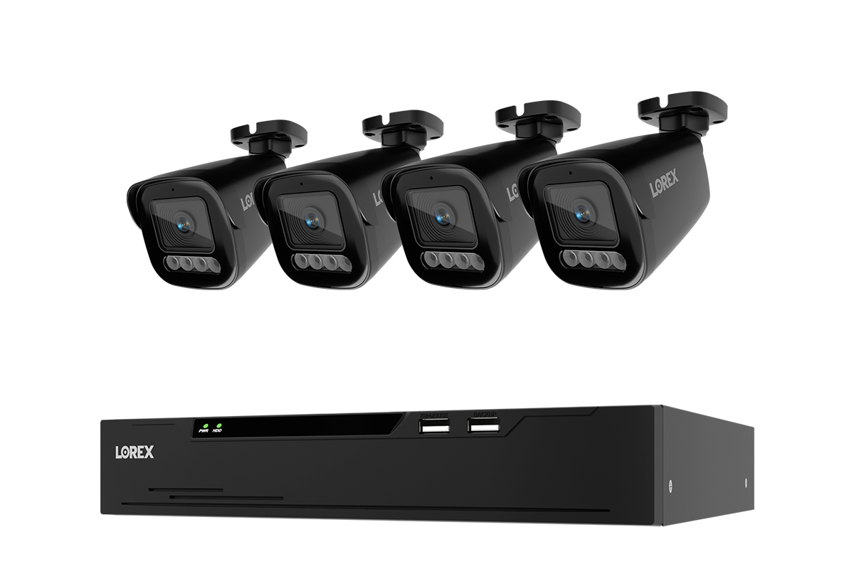 4 black Lorex X3 bullet cameras with one black 8-channel 2TB NVR — CNX3-BB4-8CH2T