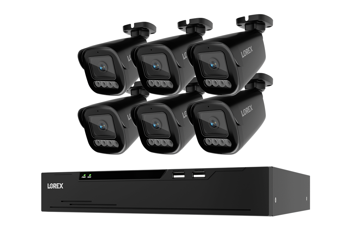 6 black Lorex X3 bullet cameras with one black 8-channel 2TB NVR — CNX3-BB6-8CH2T