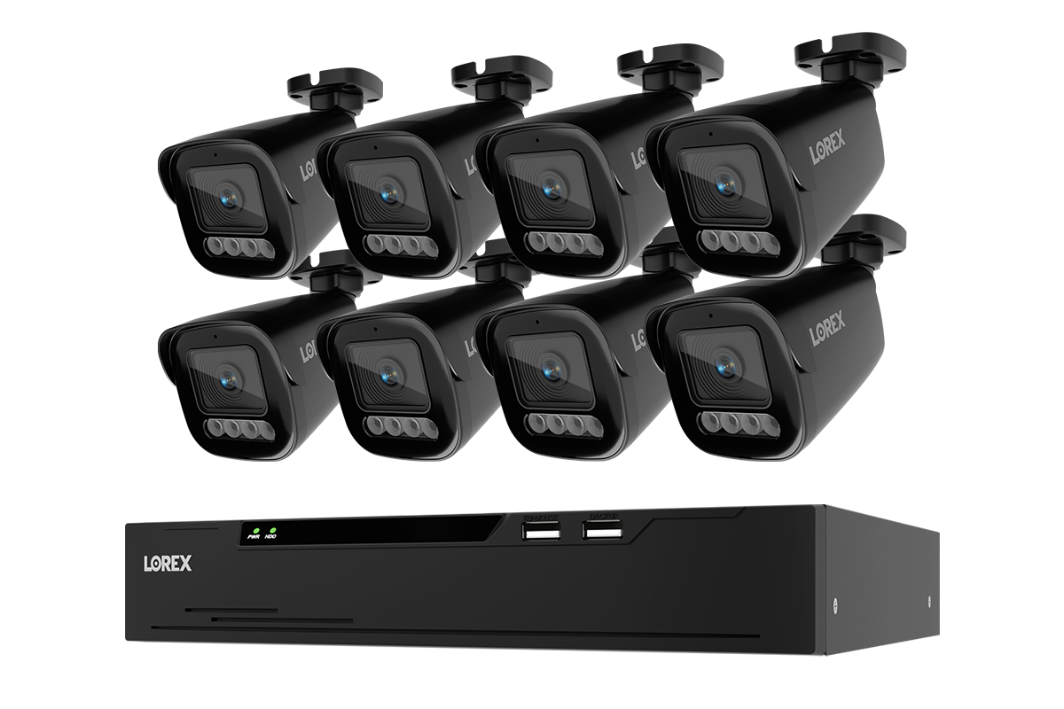 8 black Lorex X3 bullet cameras with one black 8-channel 2TB NVR — CNX3-BB8-8CH2T