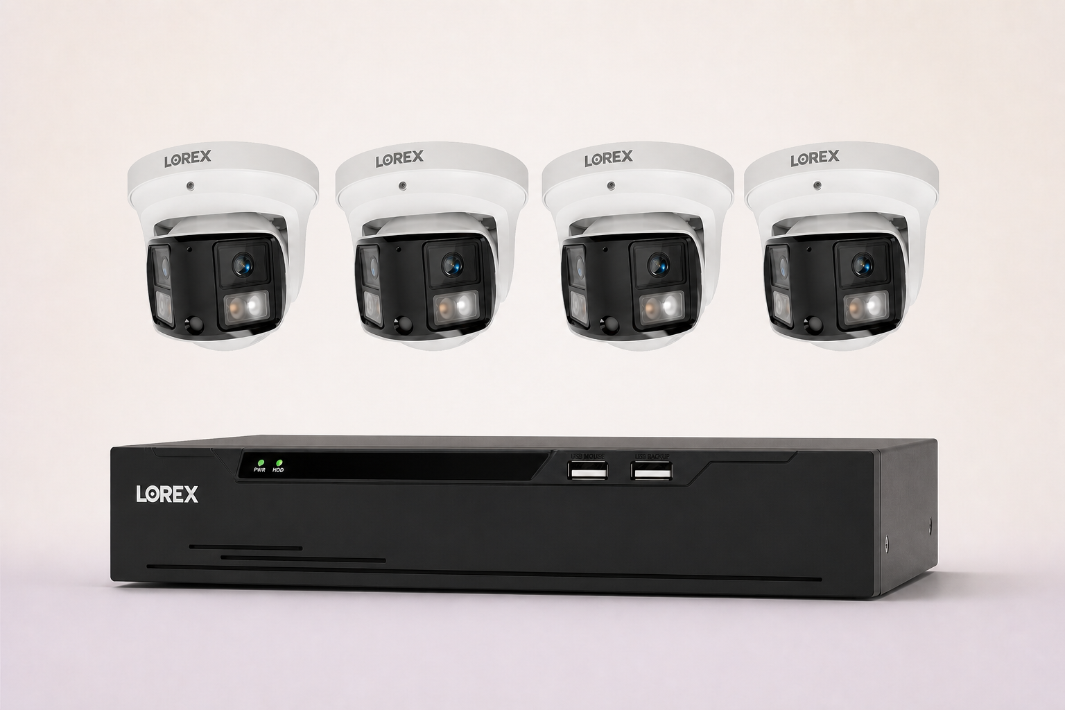 Lorex Connect X Series 8-channel NVR with four X3 dual-lens turret cameras