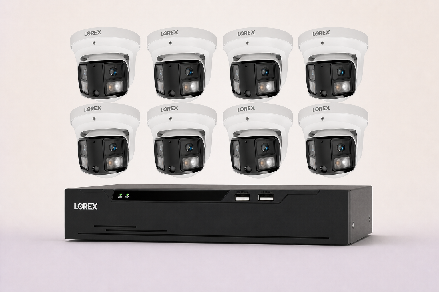 Lorex Connect X Series 8-channel NVR with eight X3 dual-lens turret cameras